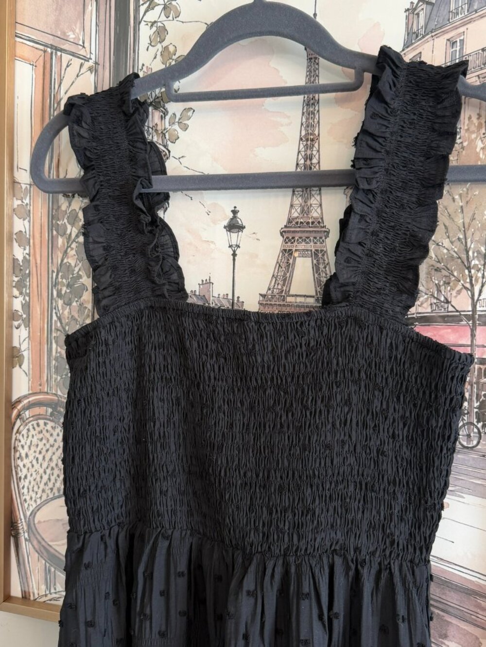 Lucy Paris Black Smocked Maxi Dress with Ruffle Straps